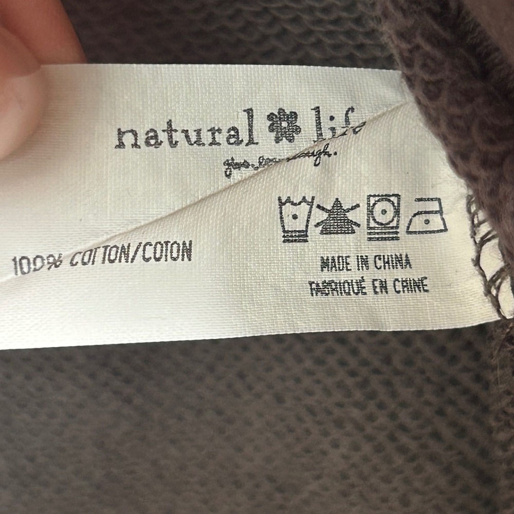 Natural Life V-Neck Distressed Hoodie Faded Black Raw Edge Cotton L/XL - Picture 4 of 8